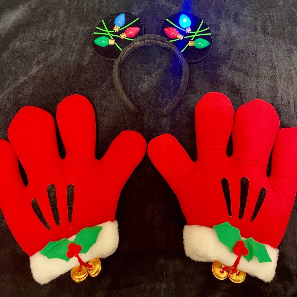 Disney Happy Holiday Mouse Gloves and Light-Up Mouse Ears Headband Set Costume
